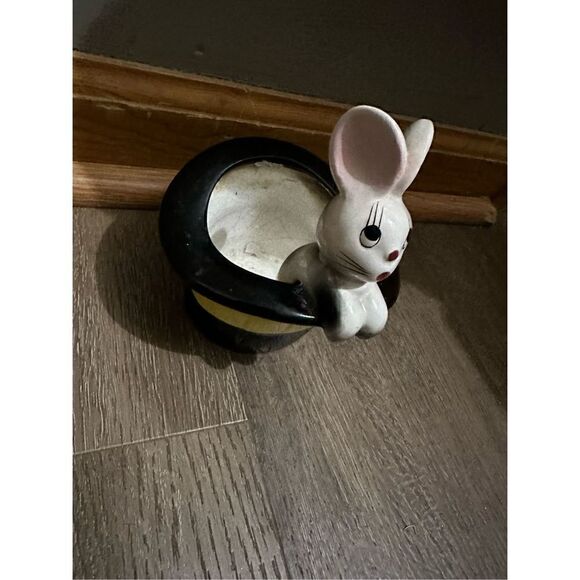 Vintage Bunny Rabbit in Magicians Top Hat Planter Ceramic Numbered 5.5”x4.9” MCM - Picture 2 of 15
